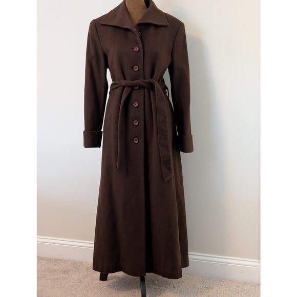 90s ZLM Chocolate Brown Wool Rabbit Hair Blend Long Coat Fits Medium - Picture 3 of 11
